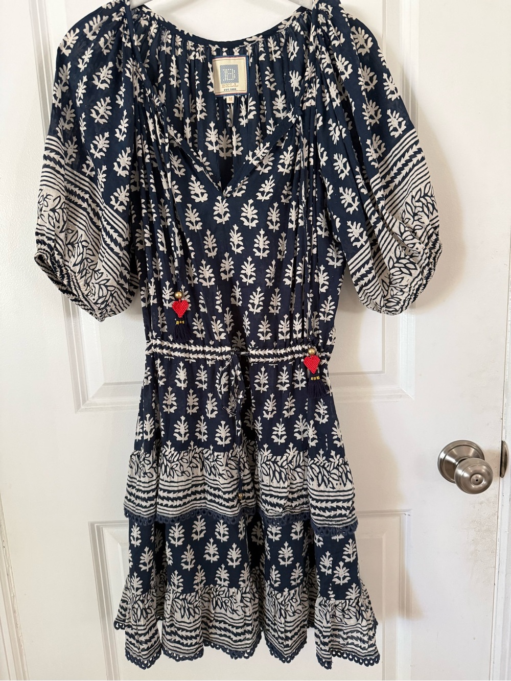 Bell by Alicia Bell Navy White Block Peint Mini Dress Heart tassels M